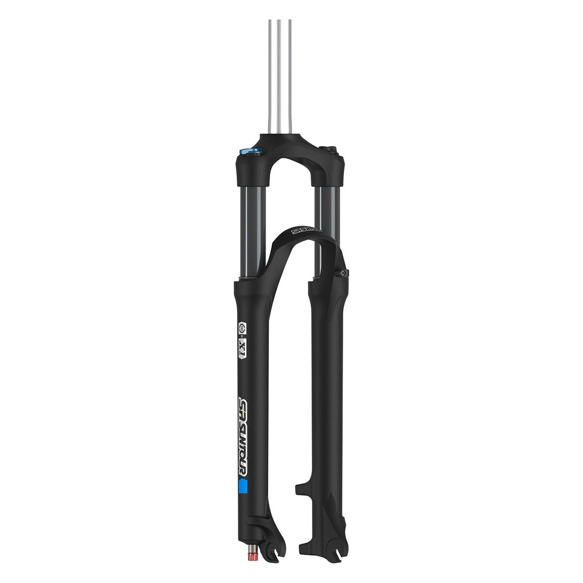 SR Suntour X1 27.5" 100 mm suspension fork, matt black, three-quarter view